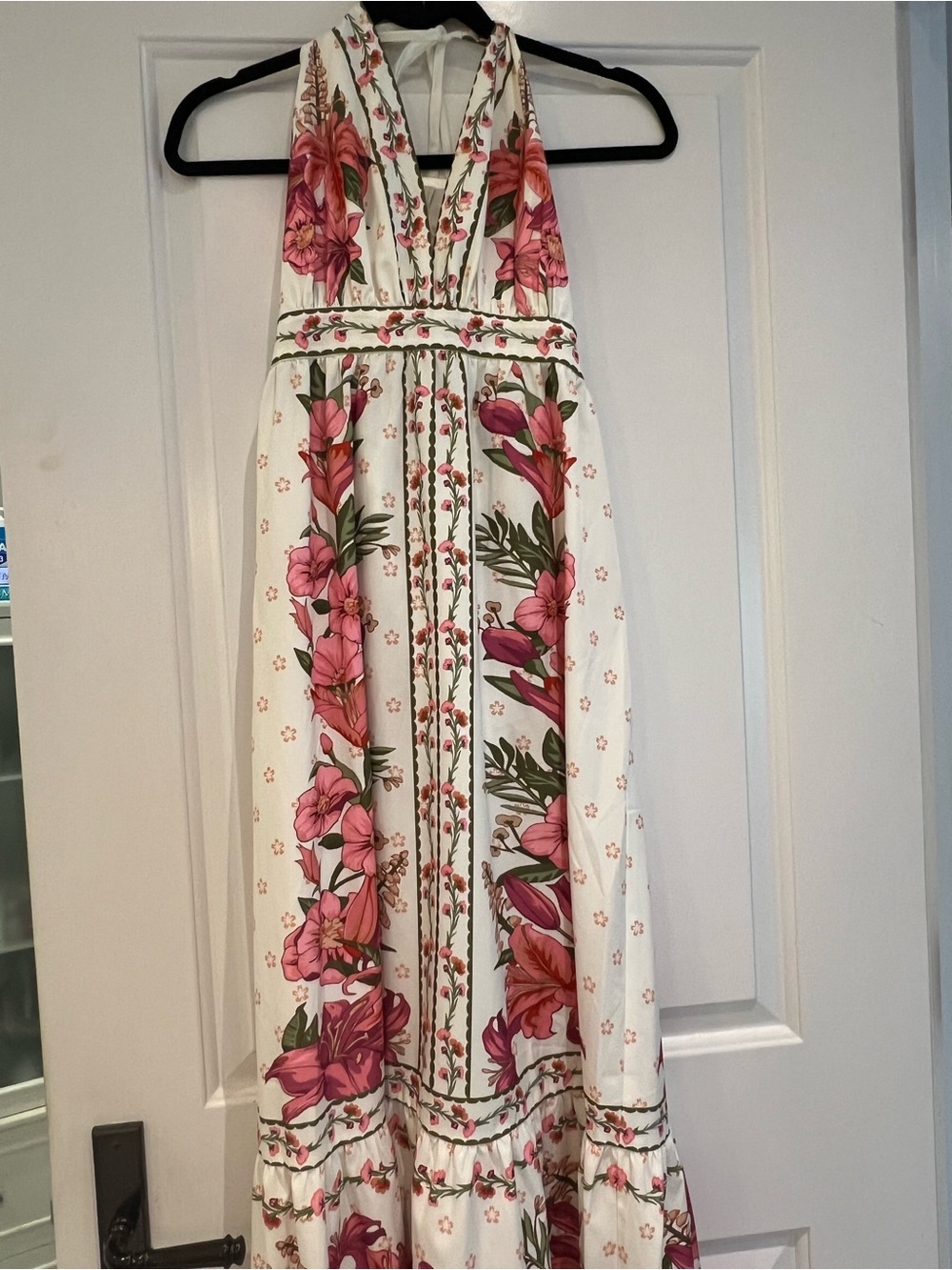 Commense White Maxi Dress with Pink Floral Panels